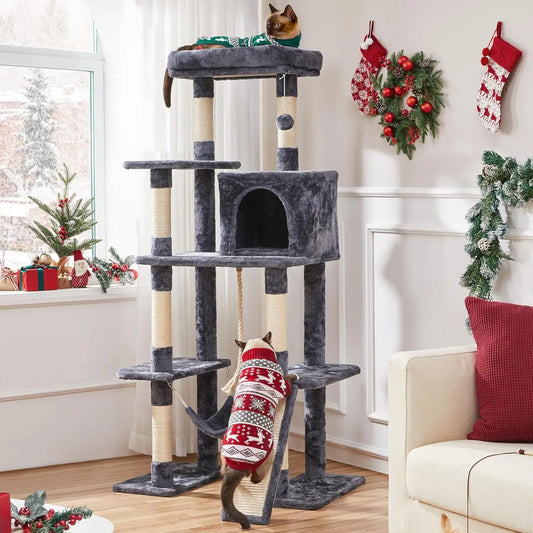 63" Multi-Level Cat Tree – Condo, Hammock & Scratching Posts