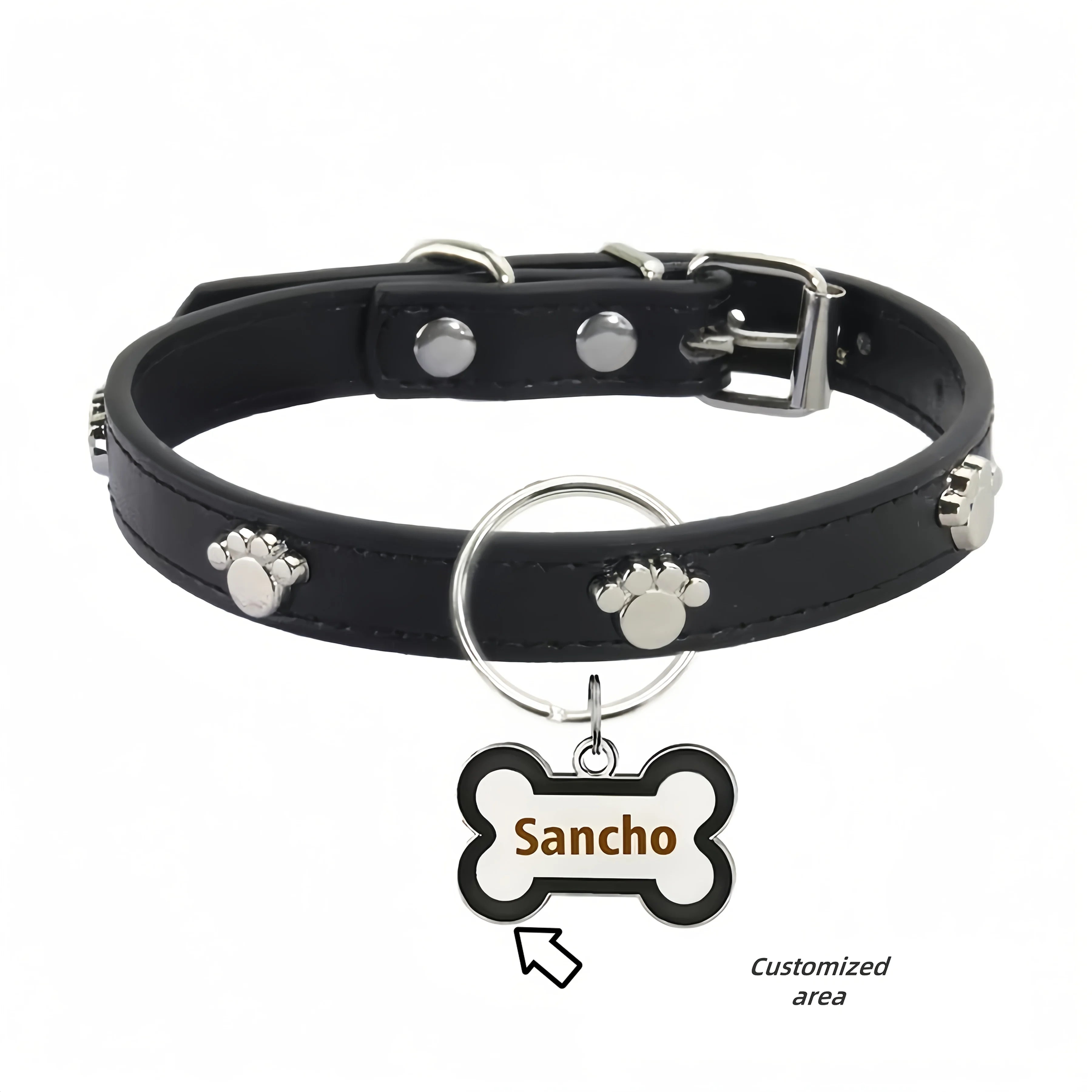 Personalized Leather Dog Collar with Engraved Name Tag