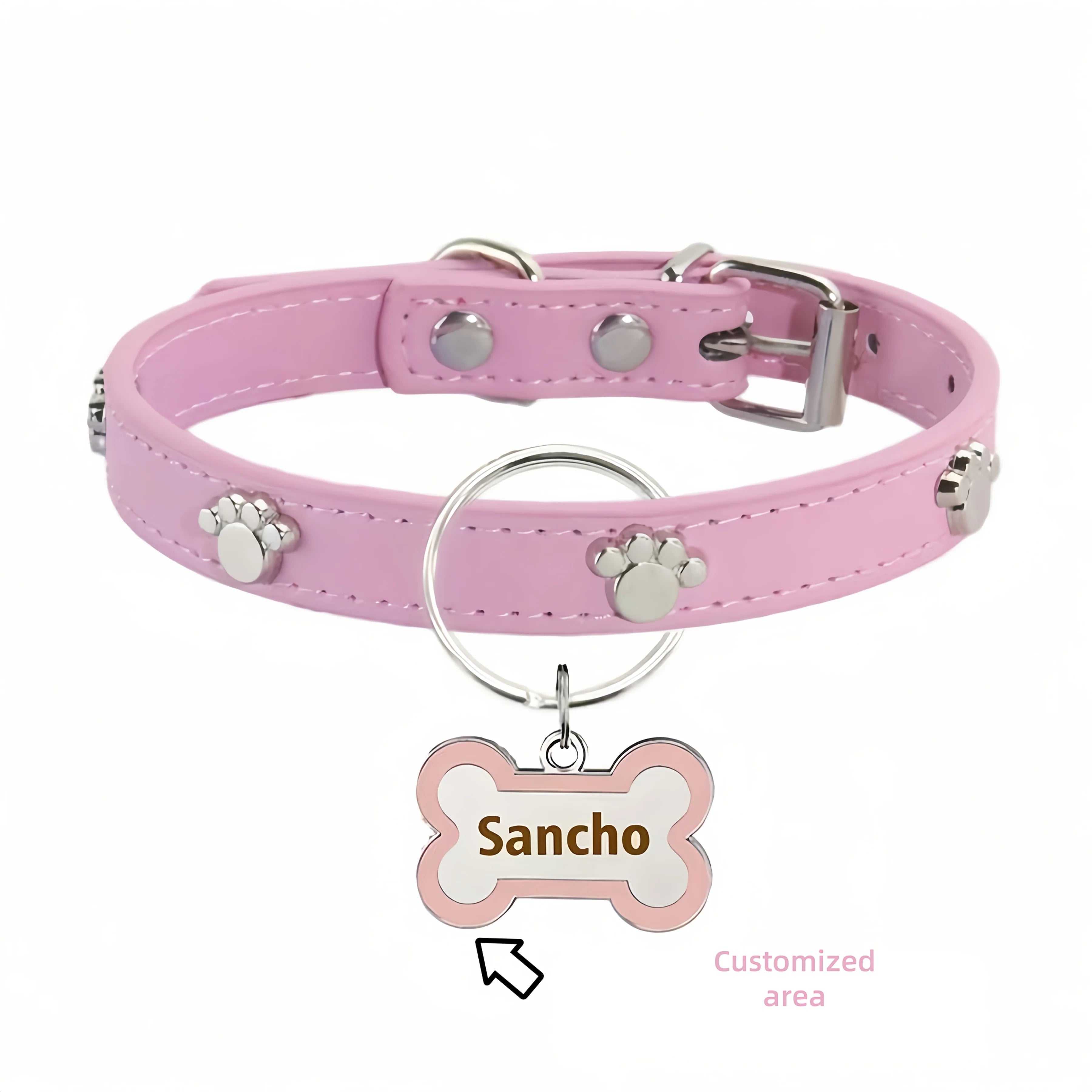 Personalized Leather Dog Collar with Engraved Name Tag