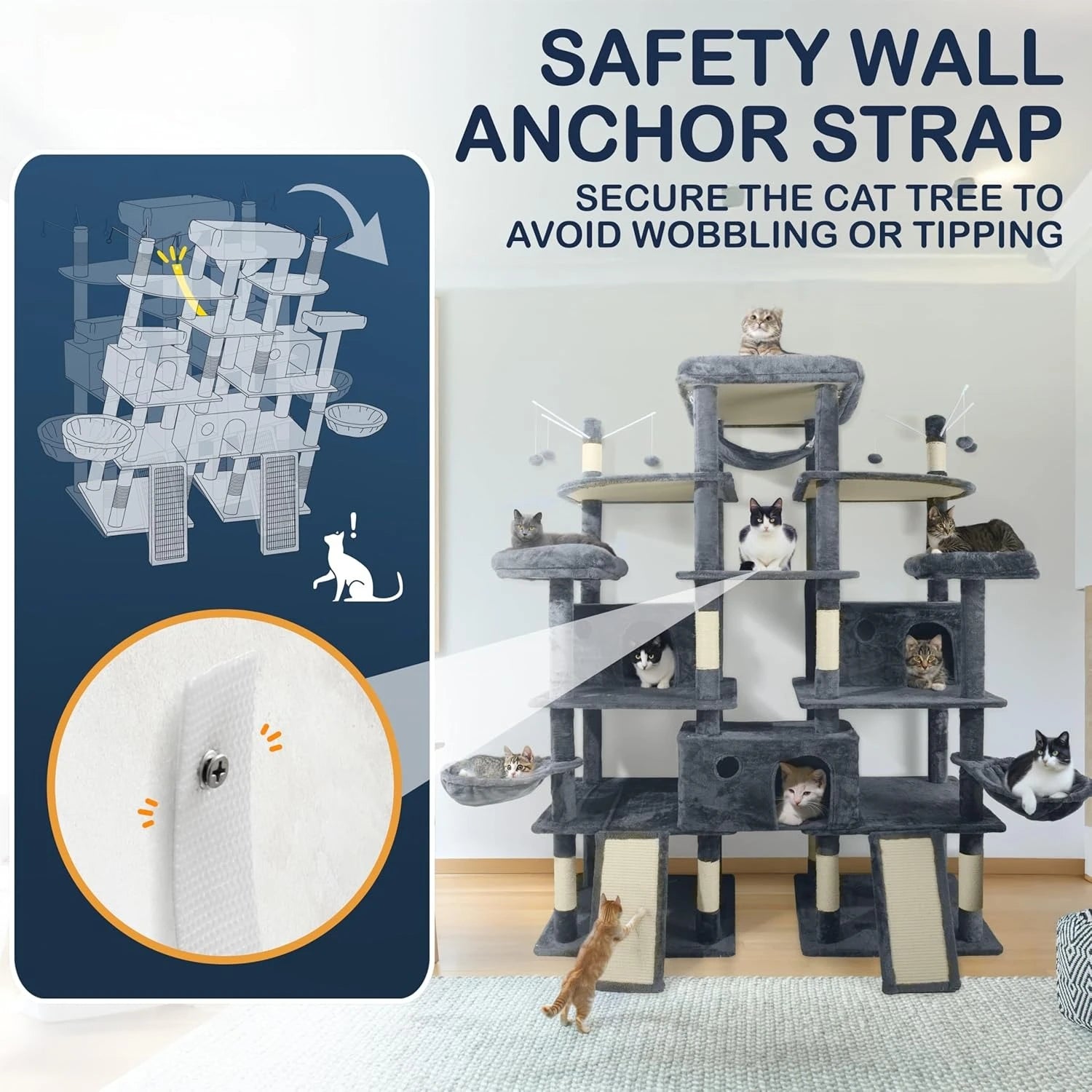 Extra Large 80” Cat Tree – Multi-Level Tower for Big Cats