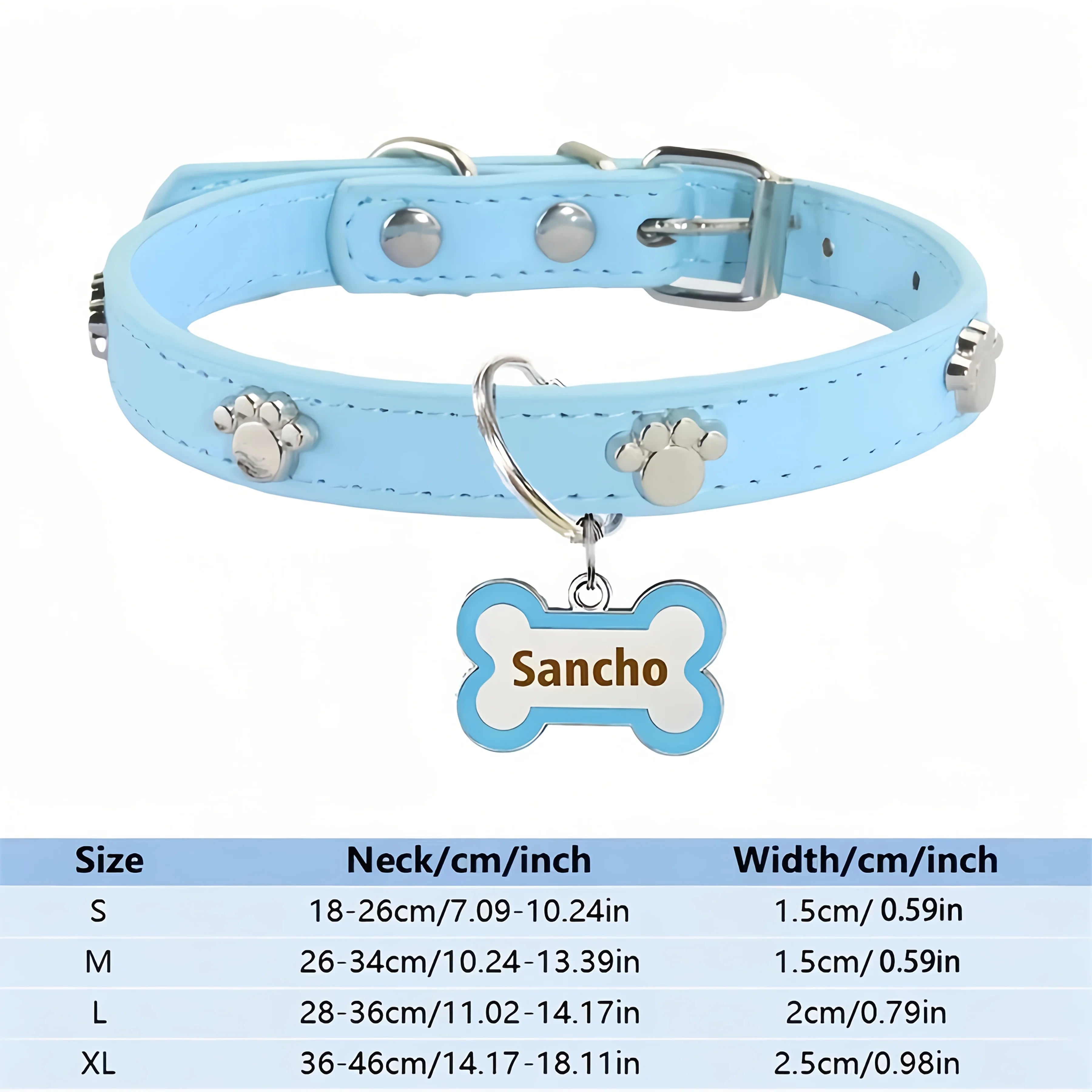 Personalized Leather Dog Collar with Engraved Name Tag