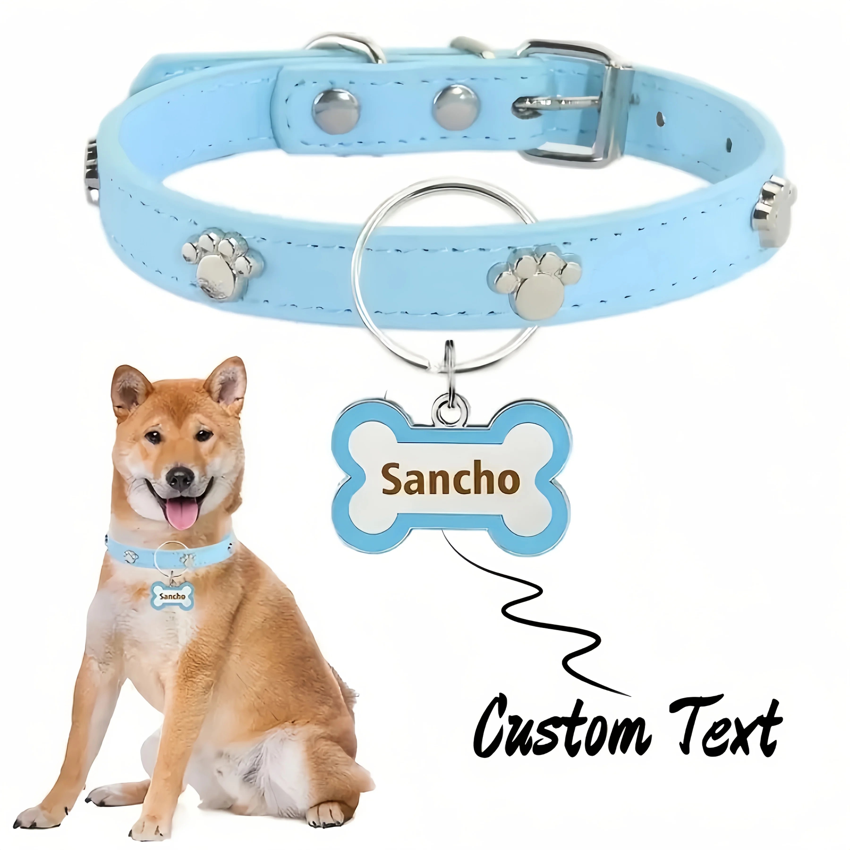 Personalized Leather Dog Collar with Engraved Name Tag